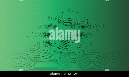 Abstract green digital data wave background with glitch effect Stock Vector