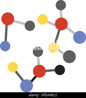 Flat Vector Molecular Network Structure with Colorful Nodes for Science and Data Concepts Stock Vector