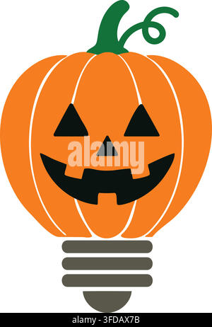 Pumpkin light bulb, Halloween vector illustration. Stock Vector
