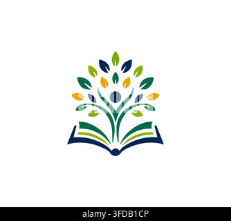 Human Tree Book Logo Design For Student Growth And Education Stock Vector