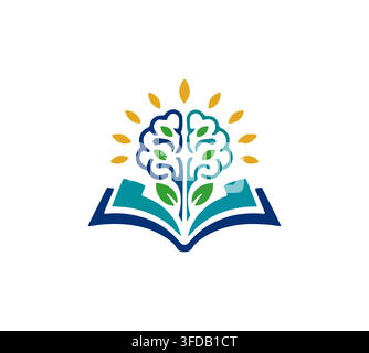 Brain Tree Book Logo Vector Concept For Smart Learning Academy Stock Vector