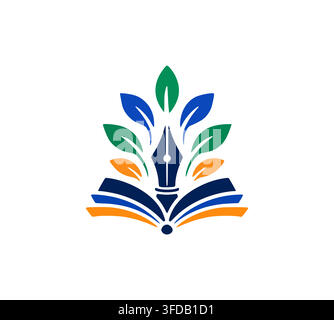 Fountain Pen Book Leaf Logo Vector Design For Writing Academy Stock Vector