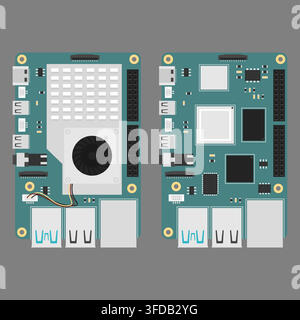SBC Computers with and without Cooling System Stock Vector