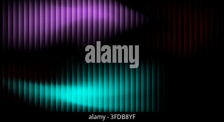 Abstract digital background featuring vertical lines with smooth, glowing purple and cyan light waves flowing across the dark surface. Stock Vector