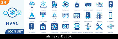 HVAC icon set. air conditioner heating cooling icon. air conditioner icon set. Heating and cooling HVAC icon set. Stock Vector