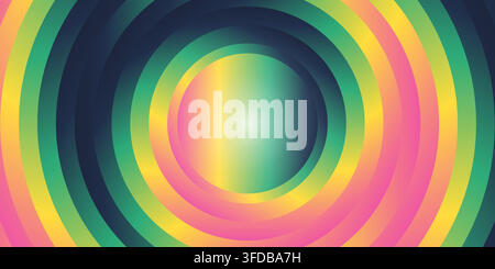 Abstract background featuring vibrant concentric circles with a smooth radial gradient, blending yellow, pink, and green tones in a modern design. Stock Vector