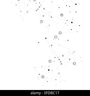 Set abstract vector illustrations depicting interconnected nodes and lines, resembling molecular structures or digital network. Stock Vector