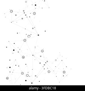 Set abstract vector illustrations depicting interconnected nodes and lines, resembling molecular structures or digital network. Stock Vector