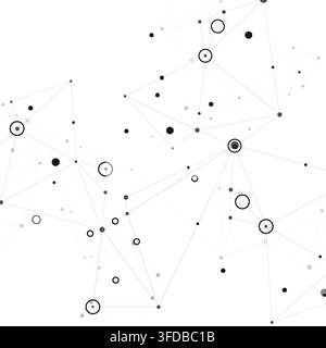 Set abstract vector illustrations depicting interconnected nodes and lines, resembling molecular structures or digital network. Stock Vector