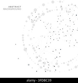 Abstract vector background featuring swirling network interconnected black dots and lines forming geometric patterns Stock Vector