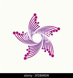 Abstract purple star starburst motif with dynamic swirling lines and dotted edges isolated on white, ideal for modern branding and decoration luxury. Stock Vector