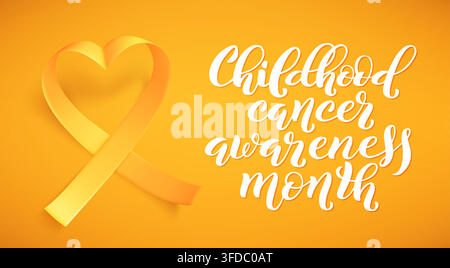 Yellow ribbon symbolizes hope and support for children fighting cancer, raising awareness for medical treatment and oncology care. National childhood canser awareness month Stock Vector