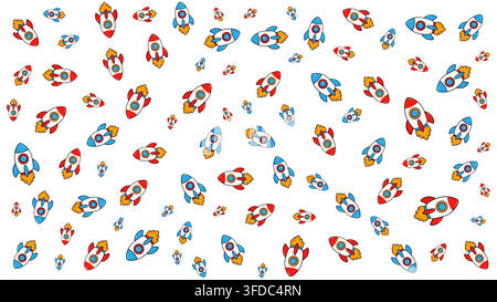Colorful rocket pattern with red blue orange for space kids party Stock Vector