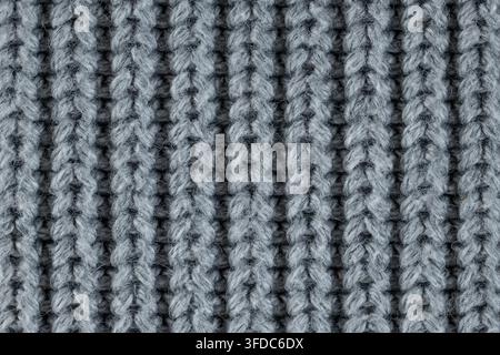 Close-up showing grey ribbed knitted wool fabric texture Stock Photo