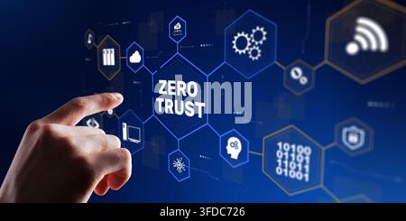 Zero Trust security model for enterprise network protection and access control with hand interaction Stock Photo