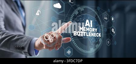 AI artificial intelligence memory bottleneck concept for computing performance and data processing with human hand interaction Stock Photo