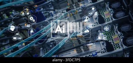 AI artificial intelligence platform for technology automation and industrial data analysis with digital circuitry Stock Photo