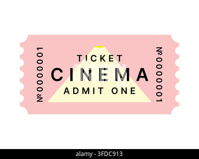 Cinema ticket with admit one text on pink background template Stock Vector