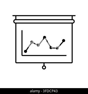Minimalist Line Art Presentation Screen Icon Displaying Multi-Point Line Chart Graph for Business Trend Tracking Stock Vector