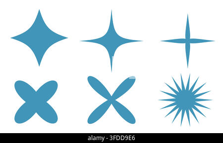 Blue Sparkle and Starburst Vector Shapes Set for Y2K Retro Design, Magic Effects, and Graphic Elements Stock Vector