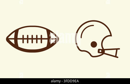 American Football and Helmet Line Art Icon Set for Sports Club Branding, Tournament Logo Design, and Game Graphics Vector Illustration Stock Vector