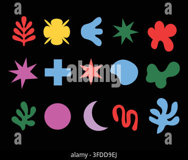 Abstract Y2K Geometric and Organic Shapes Vector Set with Modern Cutout Elements for Retro Graphic Design and Branding Stock Vector