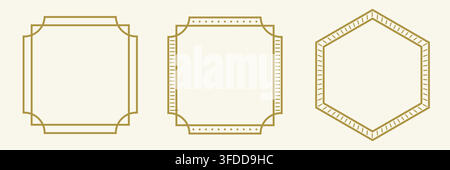 Elegant Vintage Art Deco Gold Frame Set with Geometric Borders for Luxury Wedding Invitations, Labels, Certificates, and Branding Vector Illustration Stock Vector