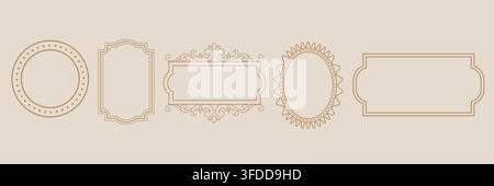 Elegant Vintage Decorative Frame and Border Vector Set for Labels, Certificates, and Classic Design Elements Stock Vector