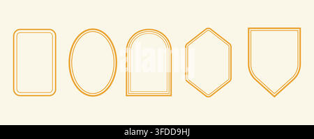 Elegant Golden Geometric Frame Vectors Set with Minimalist Double Border Design Elements for Badges, Labels, Cards, and Logo Outline Templates Stock Vector