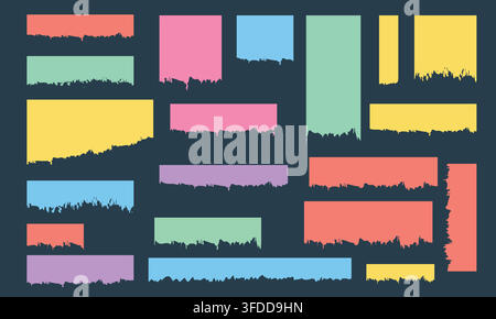 Colorful Ripped Torn Paper Edges and Ripped Note Set for Scrapbook Banners, Graphic Design, Craft Backgrounds, and Paper Cutout Elements Stock Vector