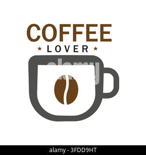 Coffee Lover Text and Coffee Cup Icon coffee, lover, text, typography, cup, mug, bean Stock Vector