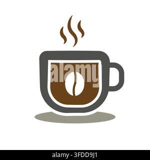 Hot Coffee Cup Vector Icon with Steam and Coffee Bean Design Stock Vector
