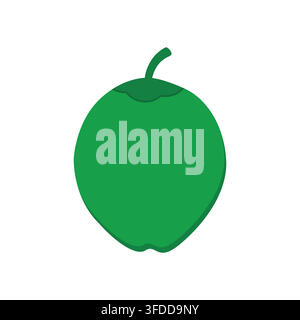 Fresh Green Young Coconut Vector Illustration Isolated on White Background for Summer and Healthy Drink Design Stock Vector
