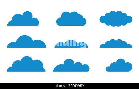 Minimalist Blue Cloud Shapes Vector Set Isolated on White Background for Web Design, Apps, Graphics, and Weather Icons Stock Vector