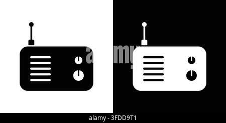 Minimalist Retro Radio Vector Icon Set with Antenna and Control Knobs in Black and White Versions Stock Vector