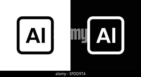 Minimalist Artificial Intelligence AI Icon Set in Black and White Rounded Square Frames Isolated on Dark and Light Backgrounds Vector Illustration Stock Vector