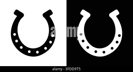 Lucky Horseshoe Vector Icon Set in Black and White Flat Silhouette Style for Equestrian and Good Fortune Design Stock Vector