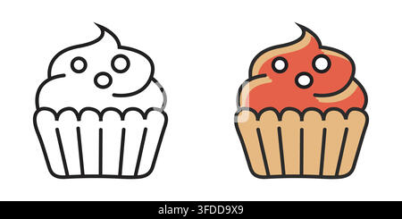 Two Cupcakes One Outline One Colored illustration Stock Vector