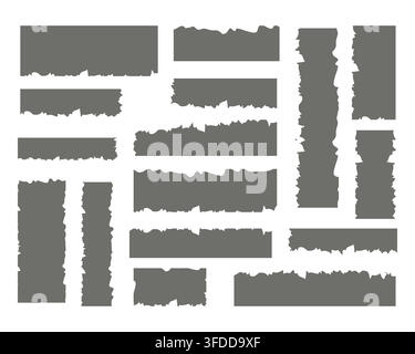 Torn Paper Edges Vector Set with Ripped Paper Strips and Grunge Borders Isolated on White Background for Vintage Collage and Design Stock Vector