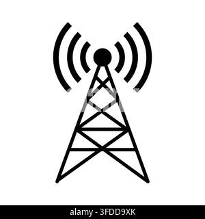 Minimalist Wireless Antenna Signal Tower Icon Representing Telecommunication, Cellular Network, Radio Broadcasting, Wi-Fi Connectivity, and Data Trans Stock Vector