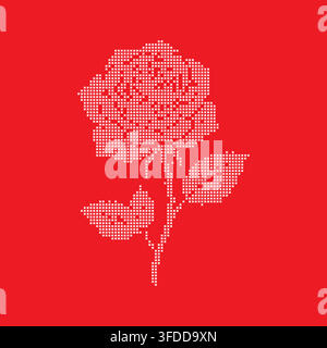 Red and White Cross-Stitch Rose Flower Vector Illustration for Embroidery, Craft, and Textile Design Stock Vector