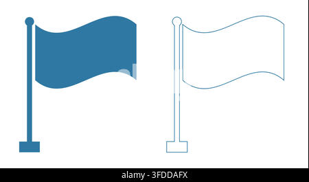 Blue Flag Icon Set with Solid and Line Outline Vectors Stock Vector