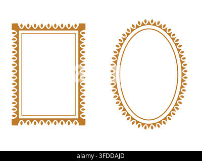 Elegant Gold Vintage Picture Frame Vector Set with Rectangular and Oval Ornamental Borders for Certificate, Photo, and Invitation Card Designs Stock Vector