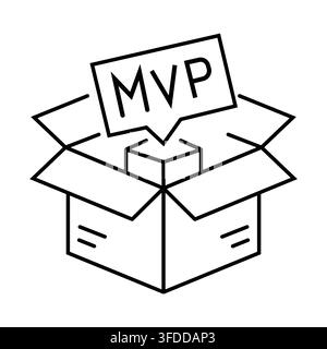 Minimum Viable Product MVP Concept Line Icon Vector Showing Product Box and Speech Bubble Isolated on White Background for Startup Development, Produc Stock Vector
