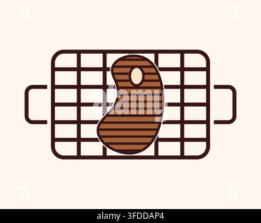 Minimalist Vector Illustration of a Grilled Meat Steak on a BBQ Metal Grid Rack Stock Vector