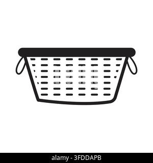 Minimalist Laundry Basket Line Art Vector Icon with Handles Stock Vector