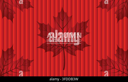 Red Autumn Maple Leaves Background with Vertical Striped Pattern Vector Stock Vector