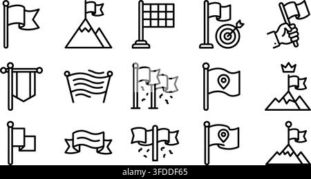 Collection of flag icons representing goals achievement success and various celebratory milestones. Stock Vector