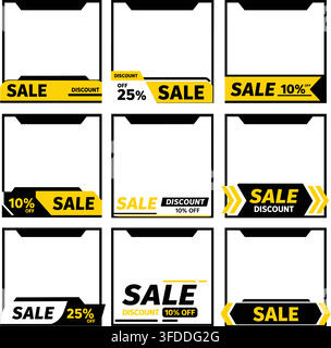Geometric sale frame set with yellow and black accents for digital marketing campaigns and online storefronts. Stock Vector