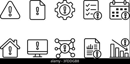 Outline vector icon set with danger and alert symbols for warning and risk management illustrations. Stock Vector